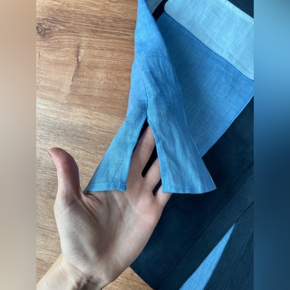 March 11 Eleven women’s 100% linen dress‎ LARGE patchwork blue peasant lagenlook - Picture 10 of 16